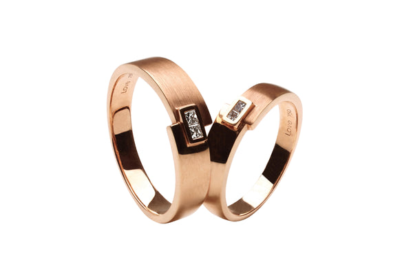 18K Rose Gold Wedding Ring Set #65