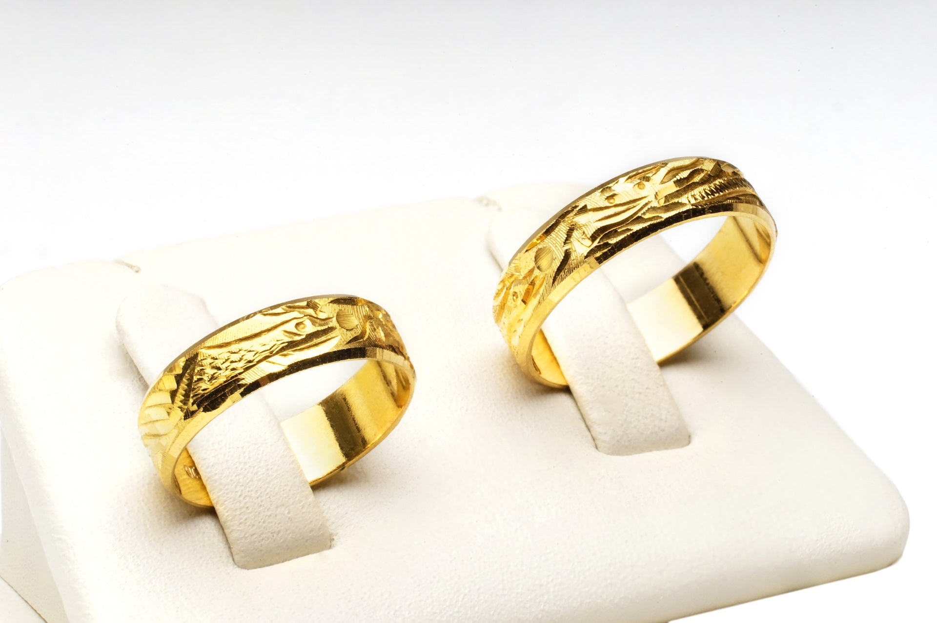 24K Pure Gold Dragon & Phoenix Wedding Band Set