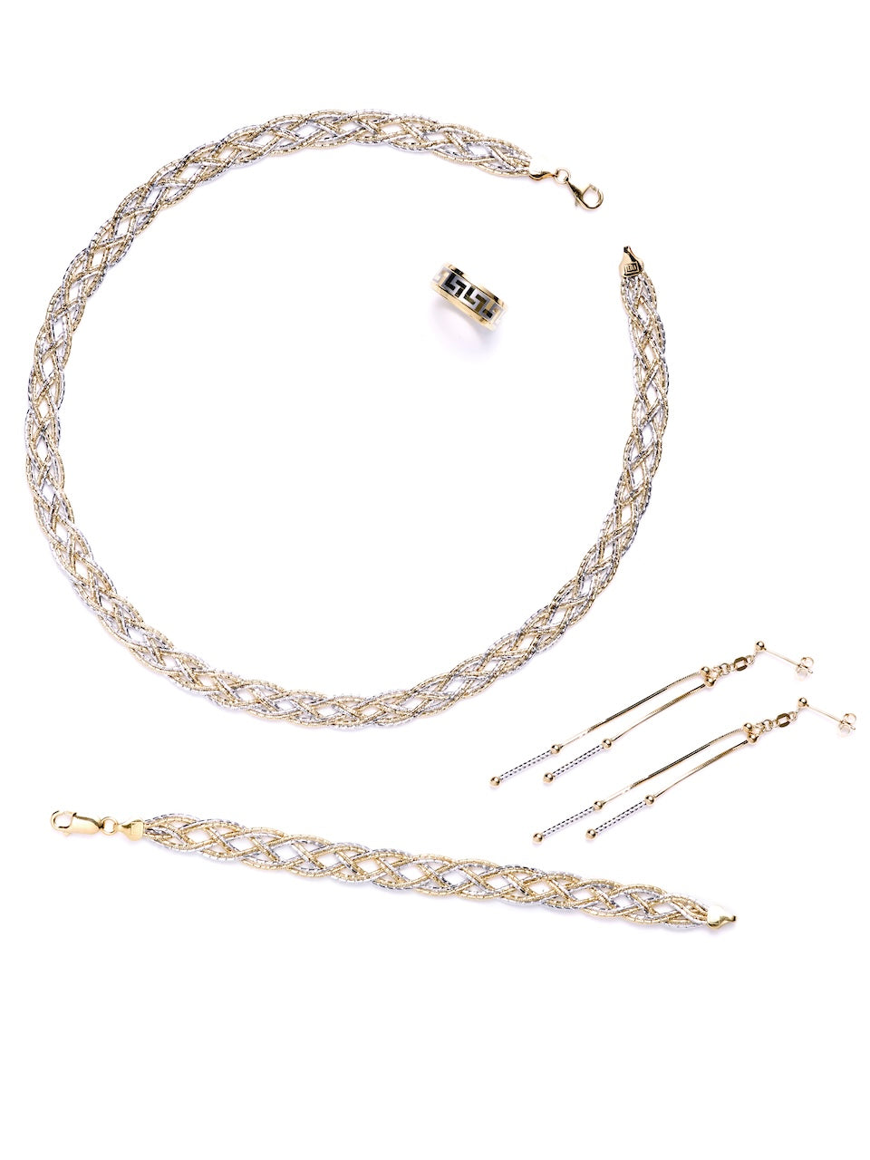 917 Two-Tone Yellow & White Gold Grecian Lattice Jewellery Suite