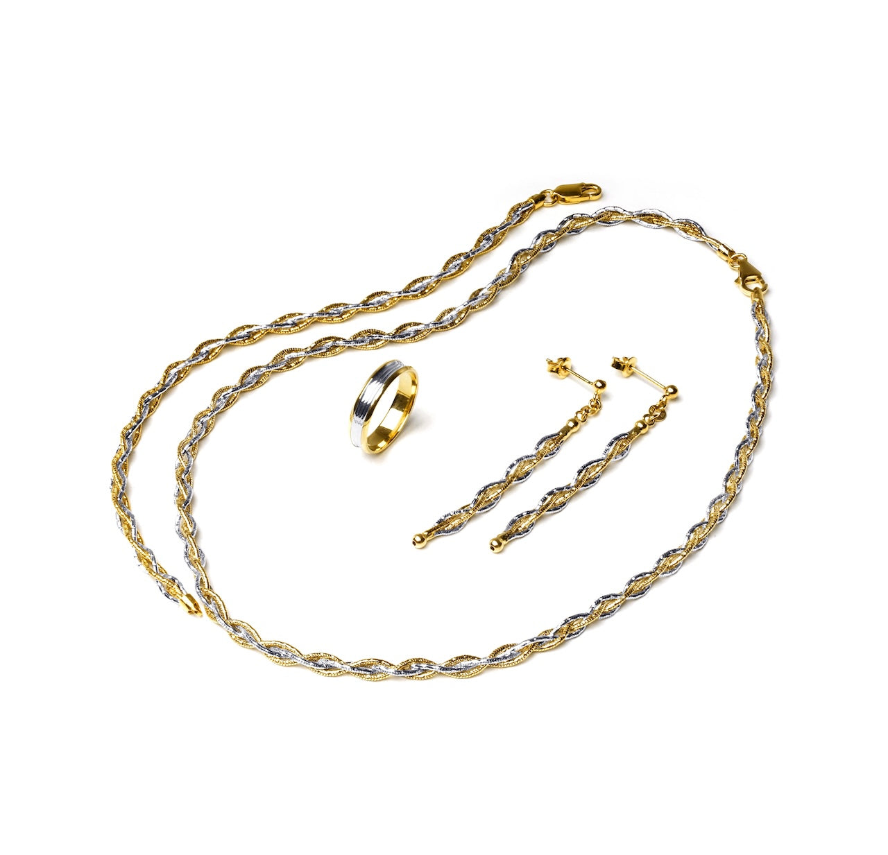 917 Two-Tone Yellow & White Gold Rhythmic Spiral Jewellery Suite