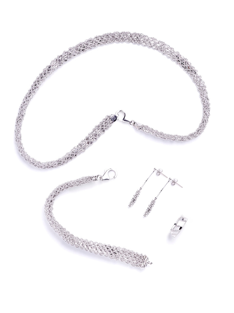 917 White Gold Hand-Woven Ribbon Lunar Mesh Jewellery Suite