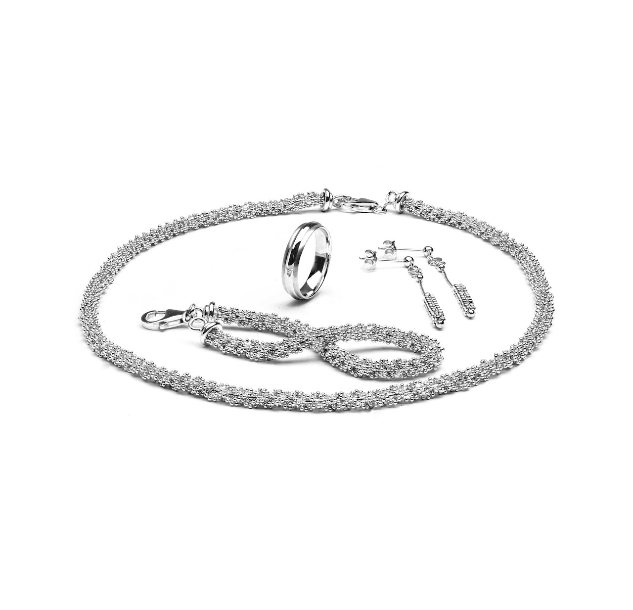 917 White Gold Triple-Strand Silver Stardust Jewellery Suite