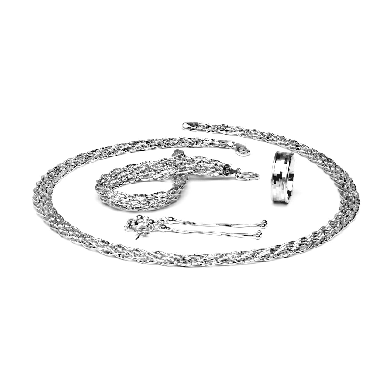 917 White Gold Triple-Strand Woven Lunar Tapestry Suite