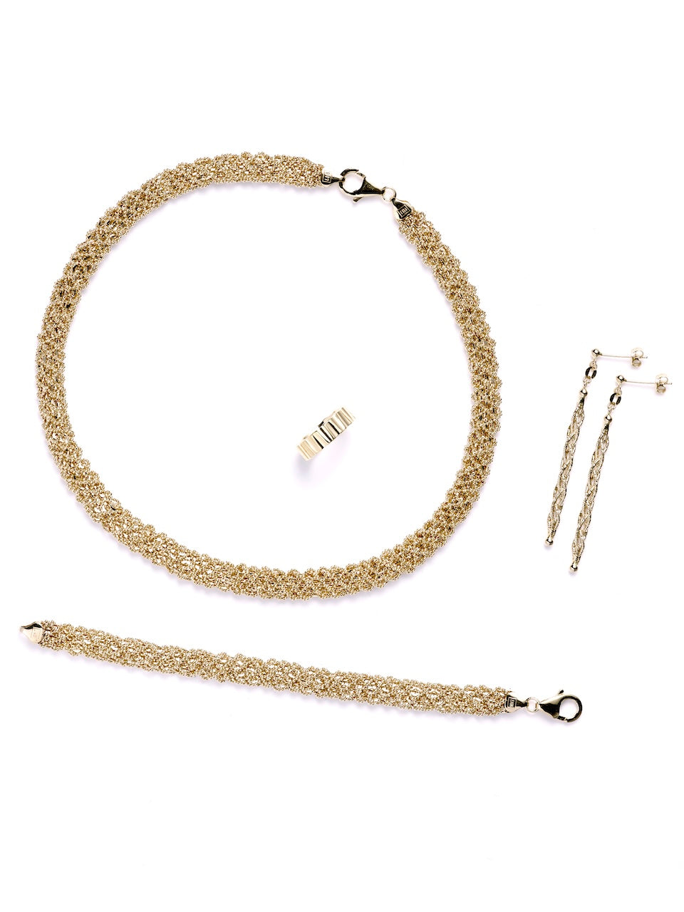 917 Yellow Gold Hand-Woven Ribbon Aurelian Mesh Jewellery Suite