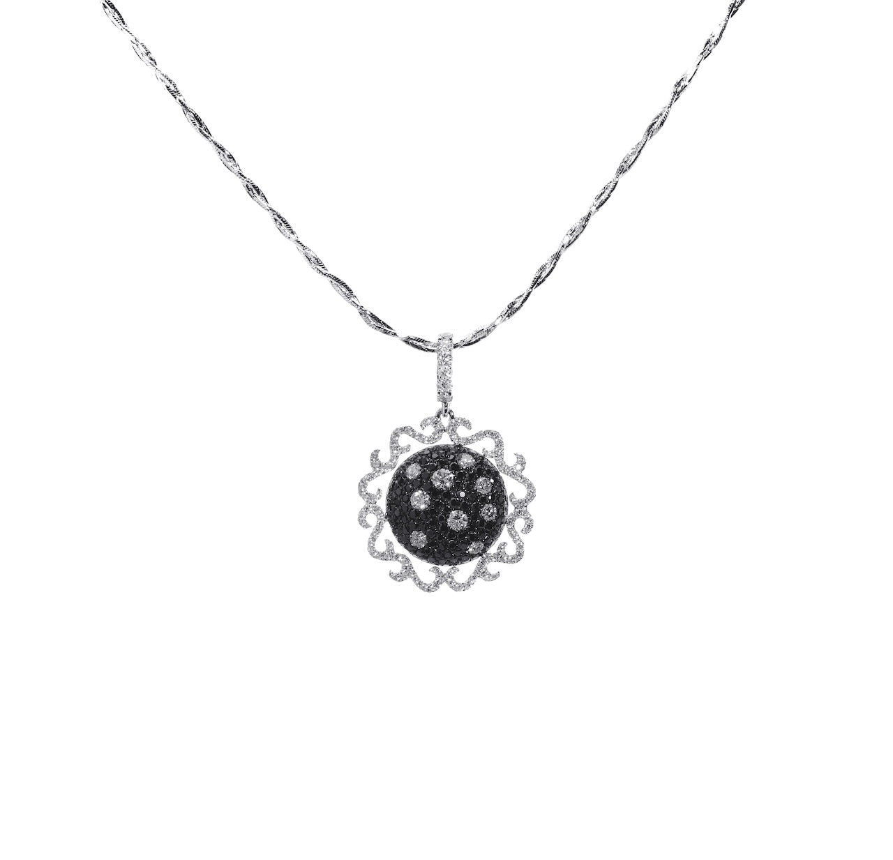 Black Diamond Domed Filigree Pendant D3-036