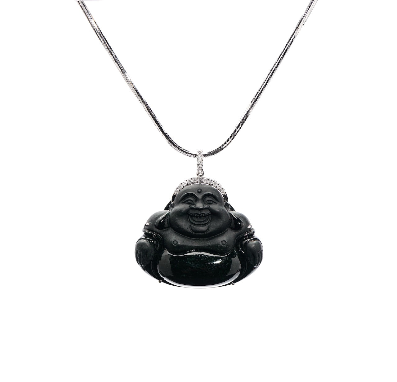 Black Jadeite Laughing Buddha Diamond Pendant D4-015