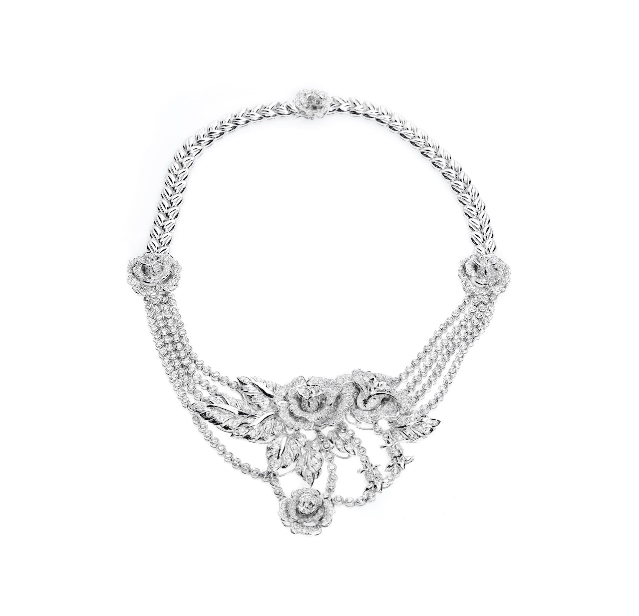 High-Jewellery Sculptural Camellia Diamond Bib Necklace D3-001