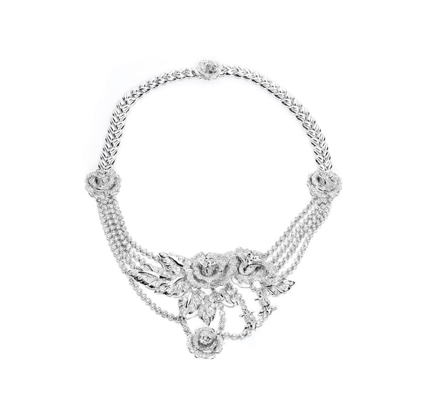 High-Jewellery Sculptural Camellia Diamond Bib Necklace D3-001
