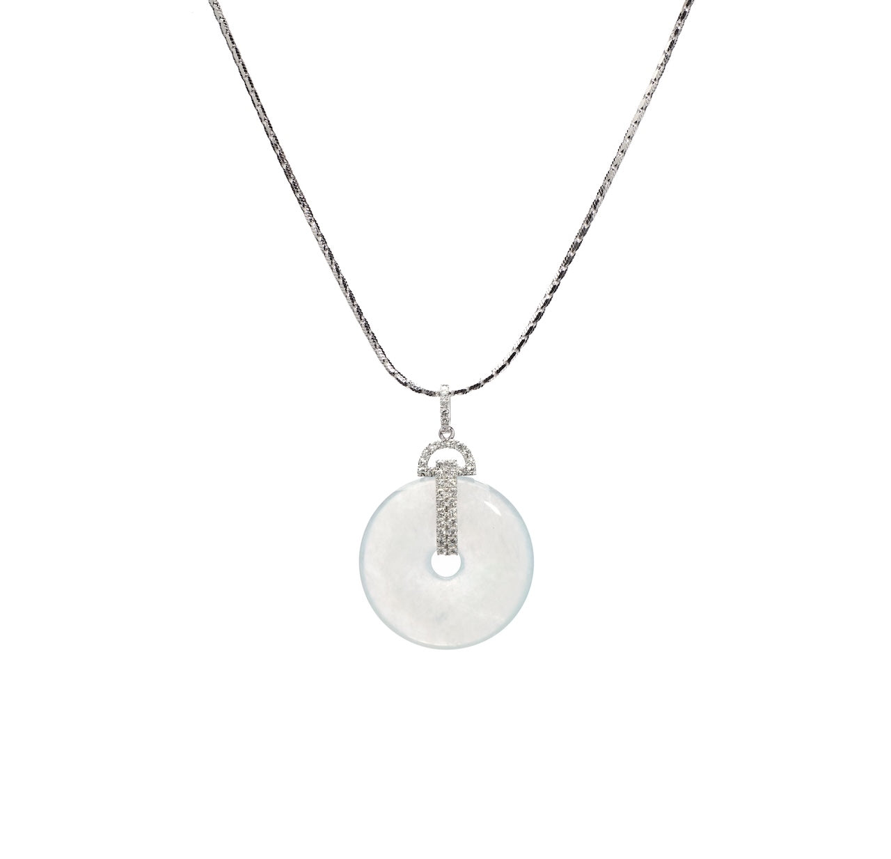 Icy-White Jadeite Safety Coin Diamond Pendant D4-017