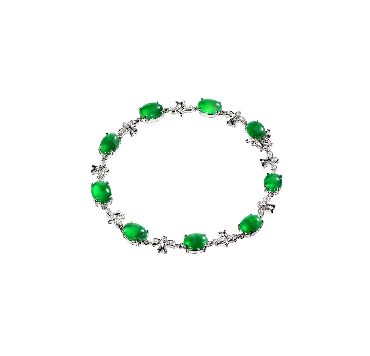 Icy Green Jadeite & Diamond Articulated Tennis Bracelet D4-006