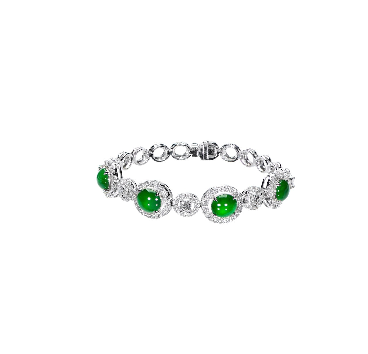 Icy Green Jadeite & Diamond Cabochon Bracelet D4-002