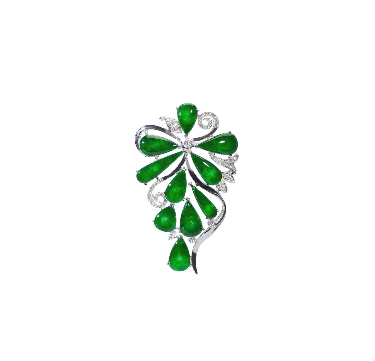 Icy Green Jadeite & Diamond Filigree Bloom Pendant D3-029