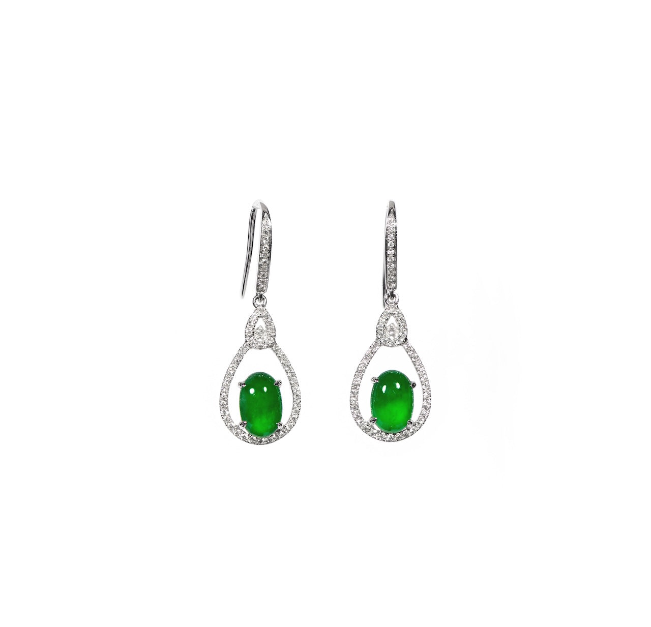 Icy Green Jadeite & Diamond Teardrop Halo Earrings D4-010