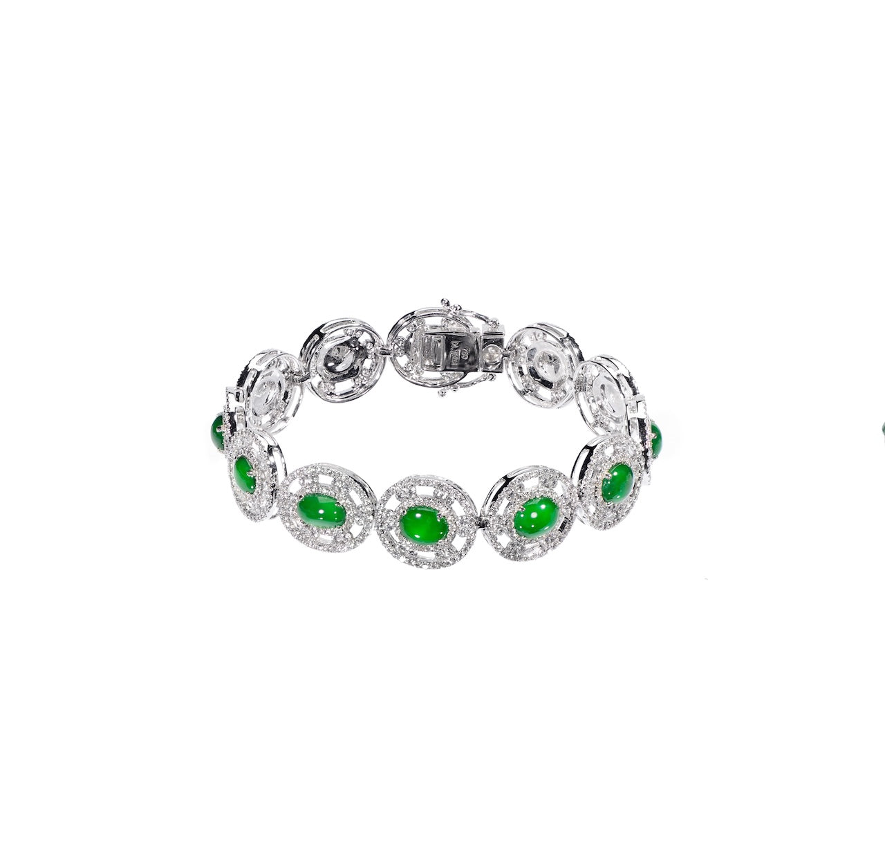 Icy Green Jadeite & Dual-Halo Diamond Statement Bracelet D4-003