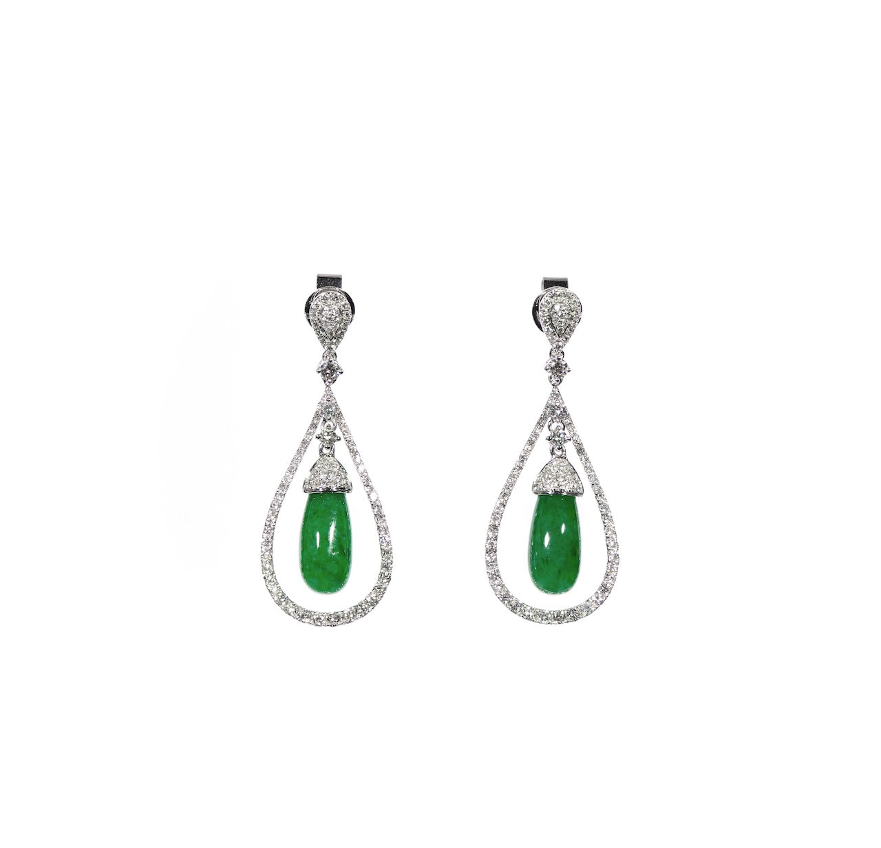 Icy Green Jadeite & Peardrop Diamond Halo Earrings D4-011