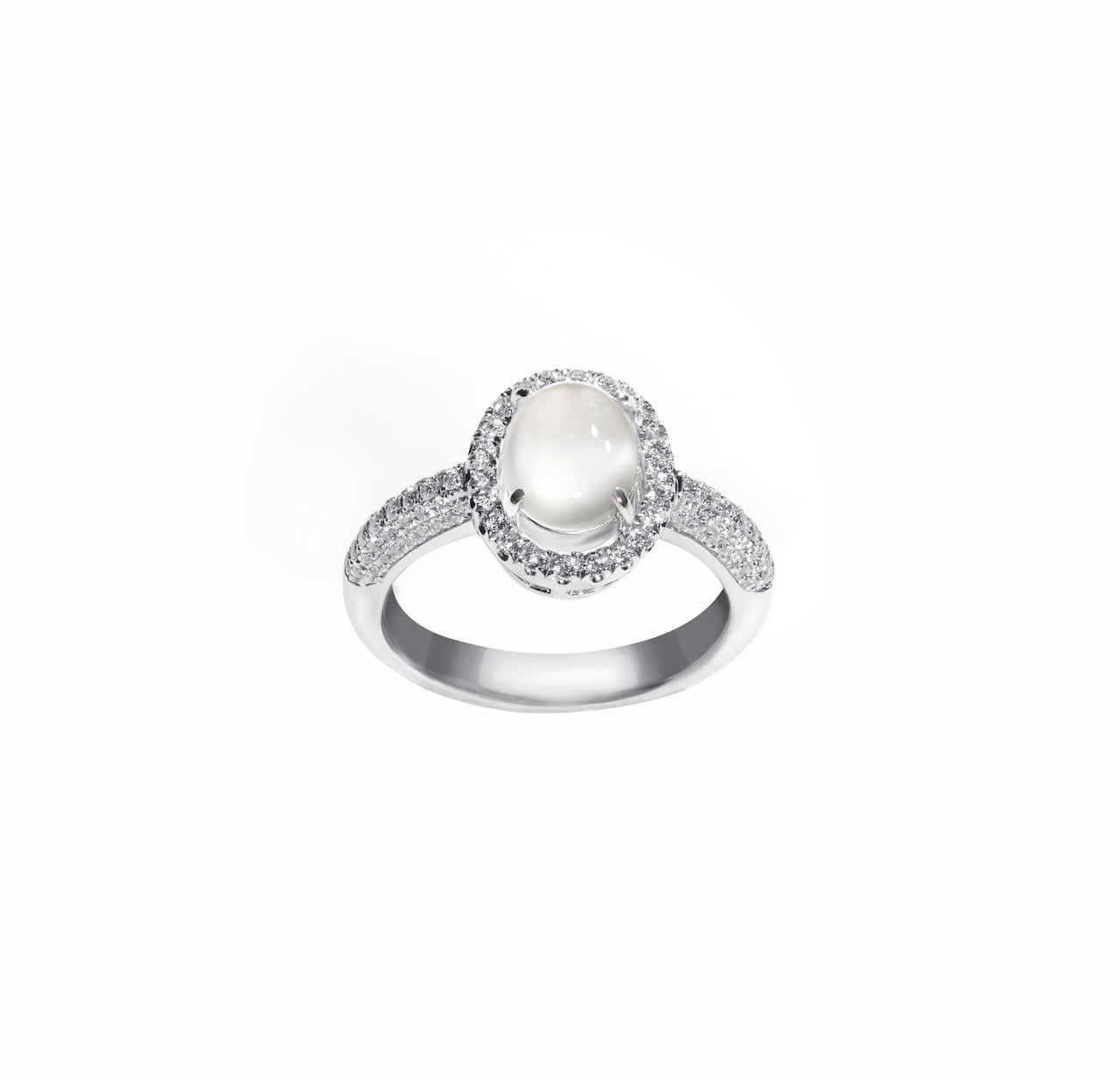 Icy White Jadeite & Diamond Pavé Halo Ring D3-031