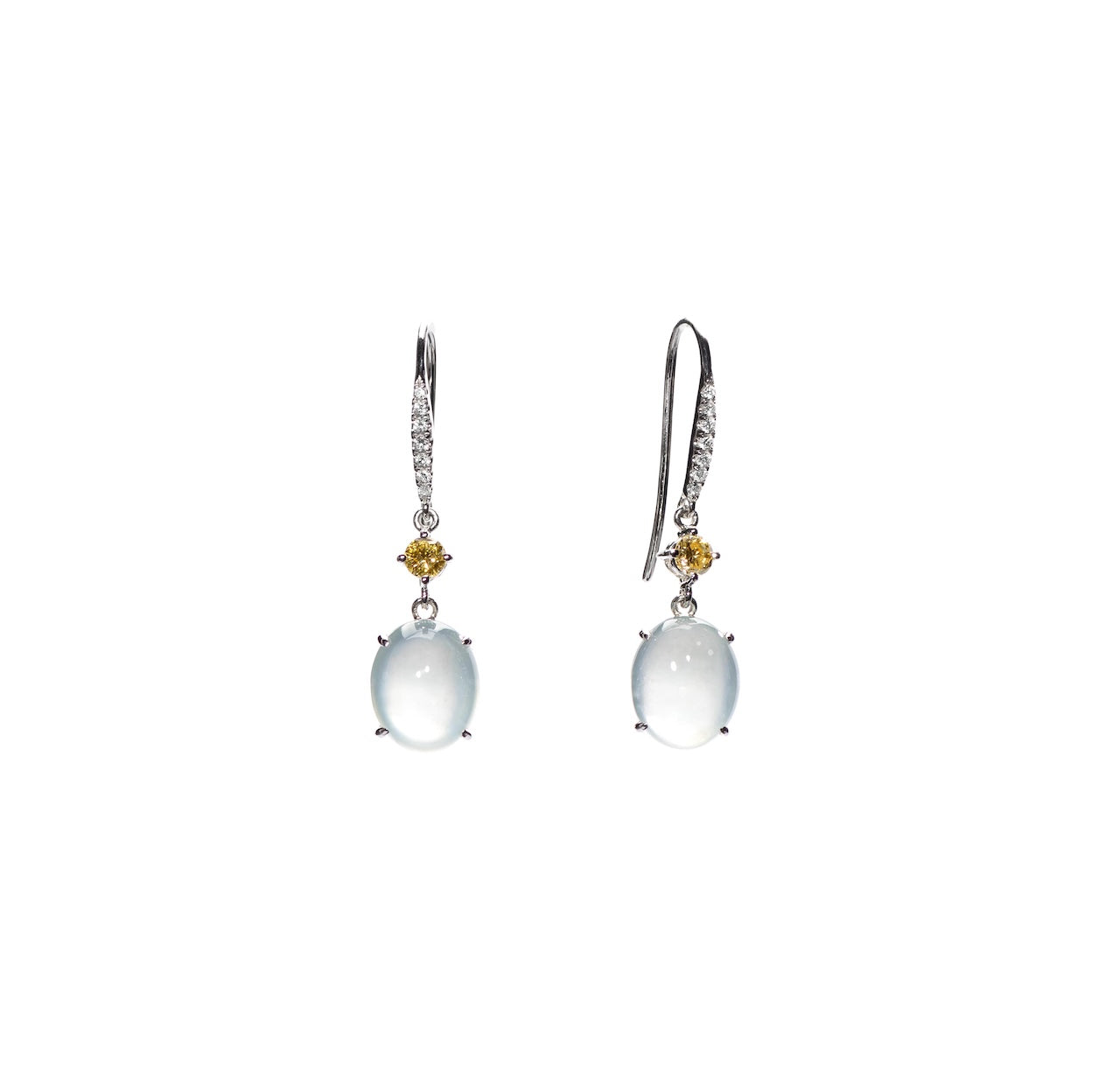 Icy White Jadeite & Yellow Diamond Drop Earrings D4-012
