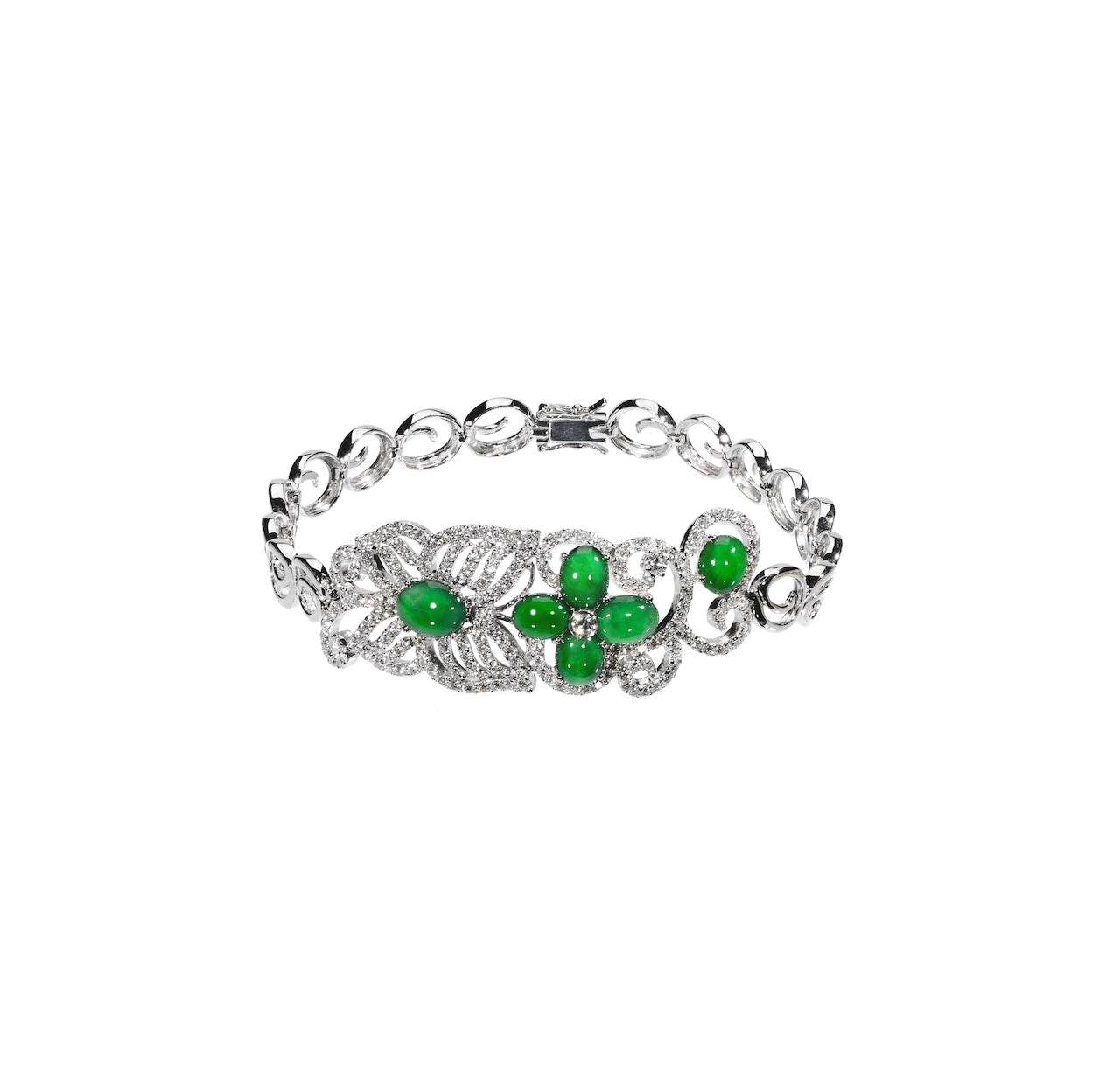 Imperial Green Jadeite & Asymmetric Diamond Filigree Bracelet D4-004