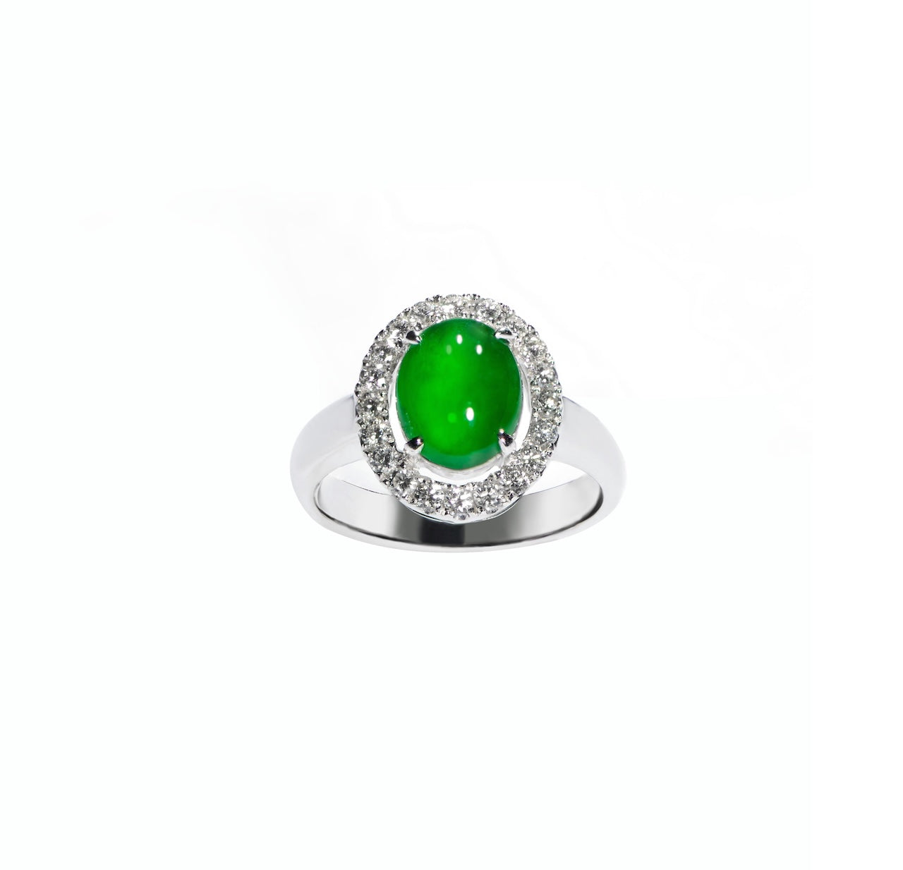 Imperial Green Jadeite & Diamond Eternal Halo Ring D3-027