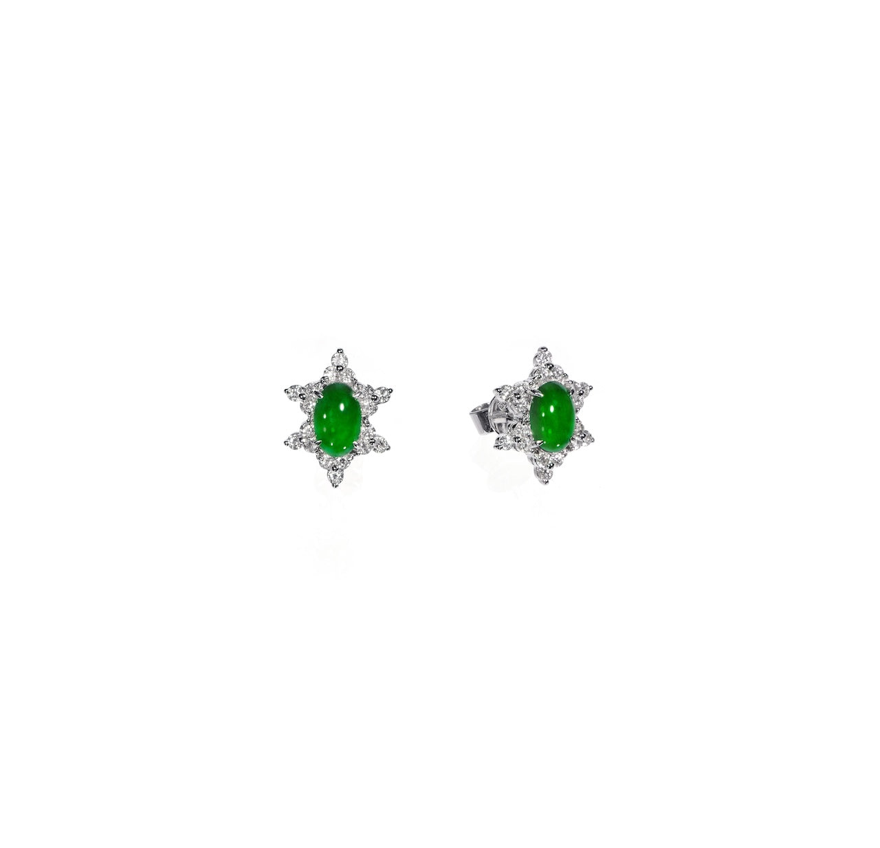 Imperial Green Jadeite & Diamond Starburst Stud Earrings D4-014