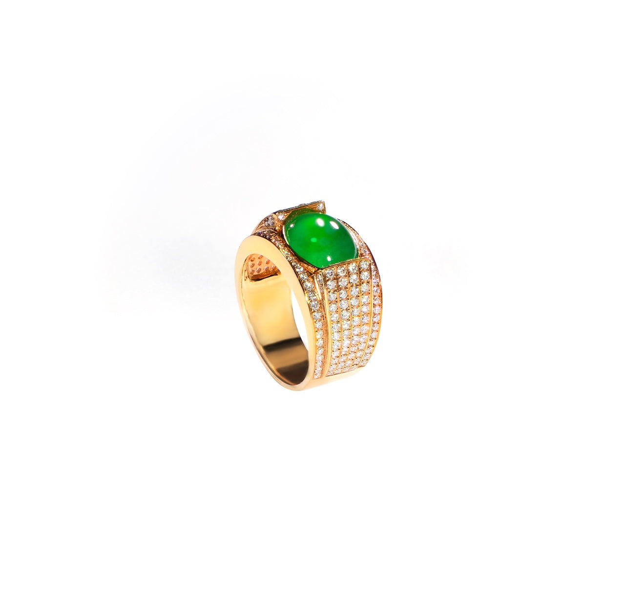 Imperial Green Jadeite & Four-Row Diamond Wide Band D3-025