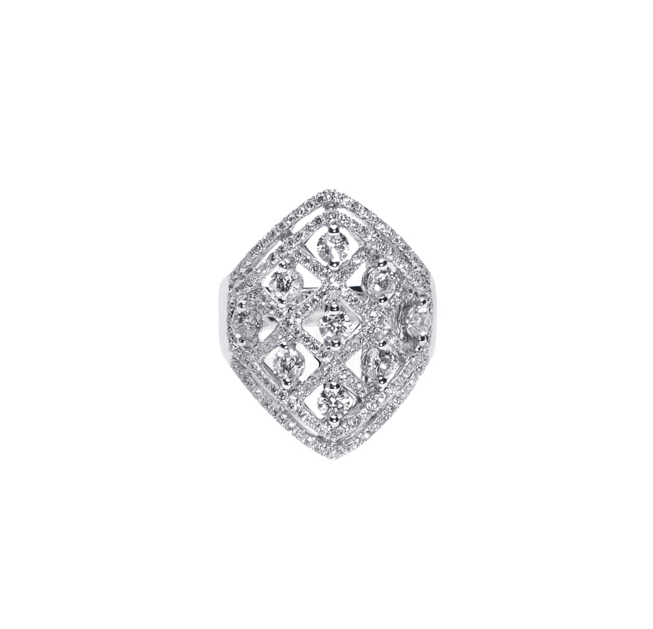 Lattice Filigree Diamond Shield Statement Ring D3-006