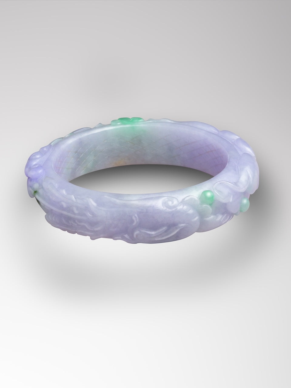 Natural Type A Carved Lavender Dragon & Phoenix Jadeite Bangle