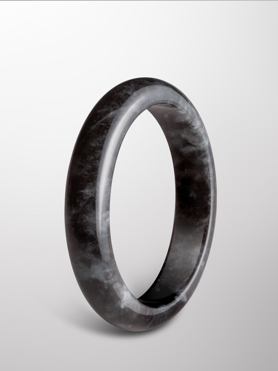 Natural Type A Smokey Charcoal Jadeite Blessing Bangle