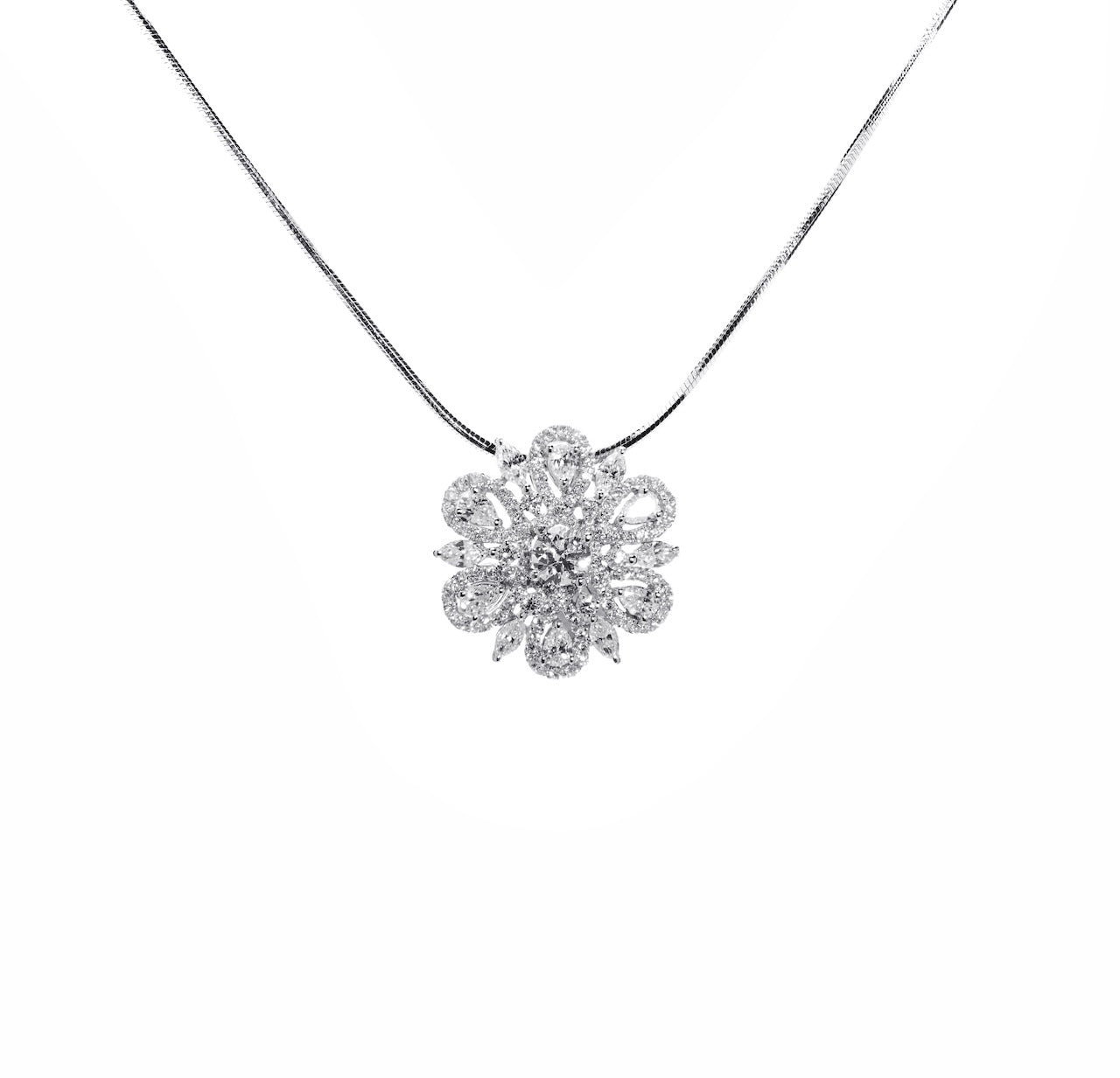 Round Brilliant Diamond Floral Pendant D3-033
