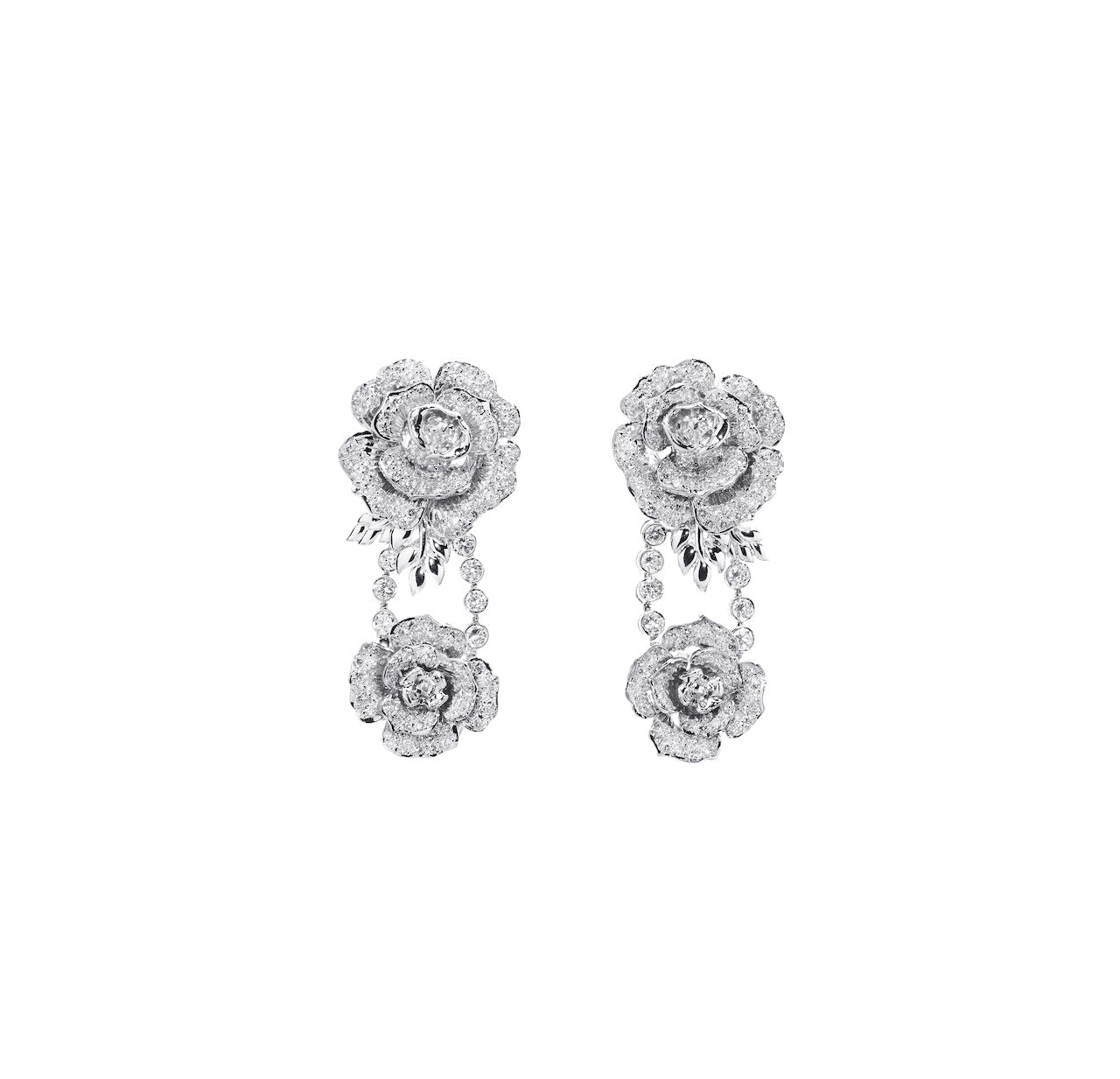 Tiered Camellia Open-Work Diamond Drop Earrings D3-007