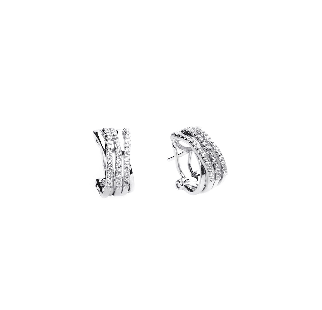 Tri-Band Criss-Cross Diamond Huggie Earrings D3-010