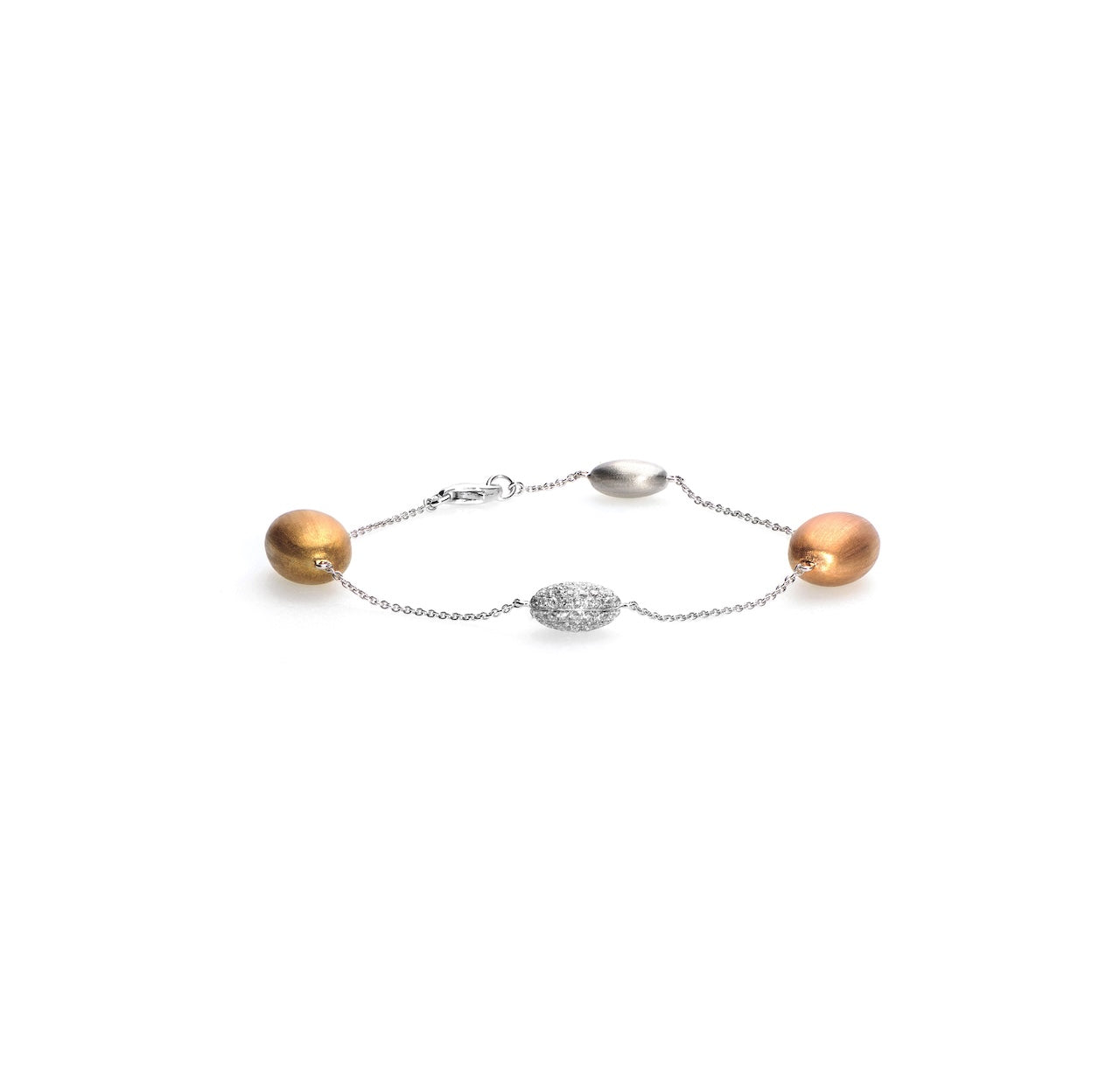 Tri-Tone Gold & Pavé Diamond Pebble Bracelet D3-023