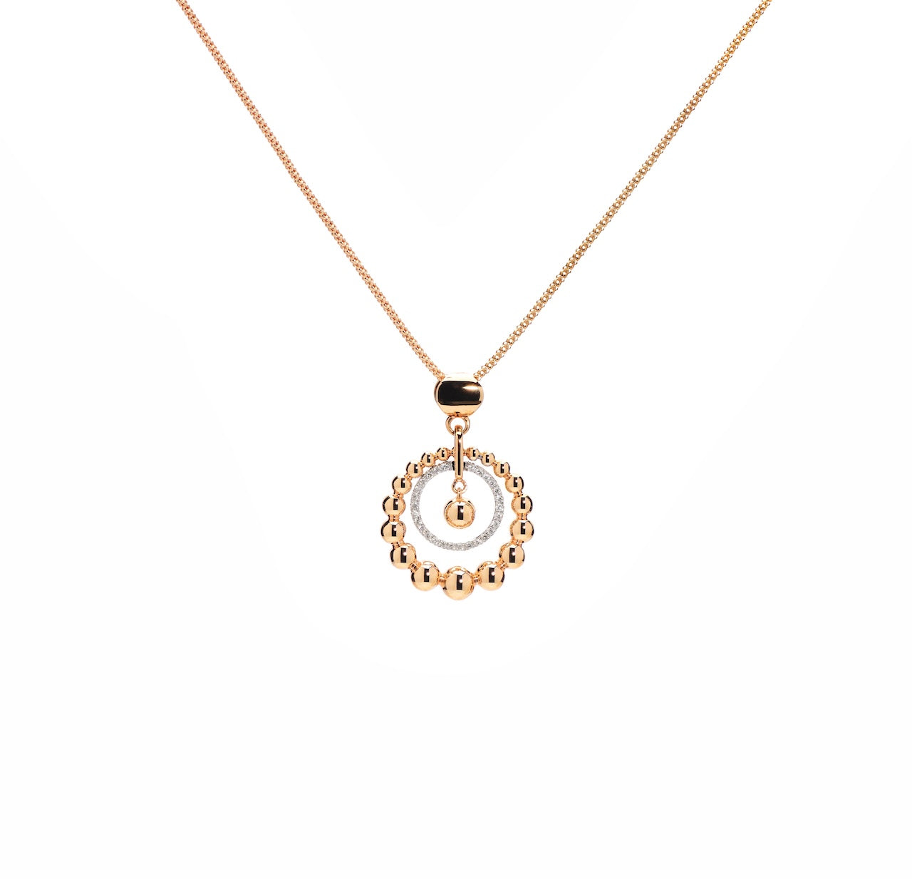 Two-Tone Beaded Halo & Diamond Pendant D3-038