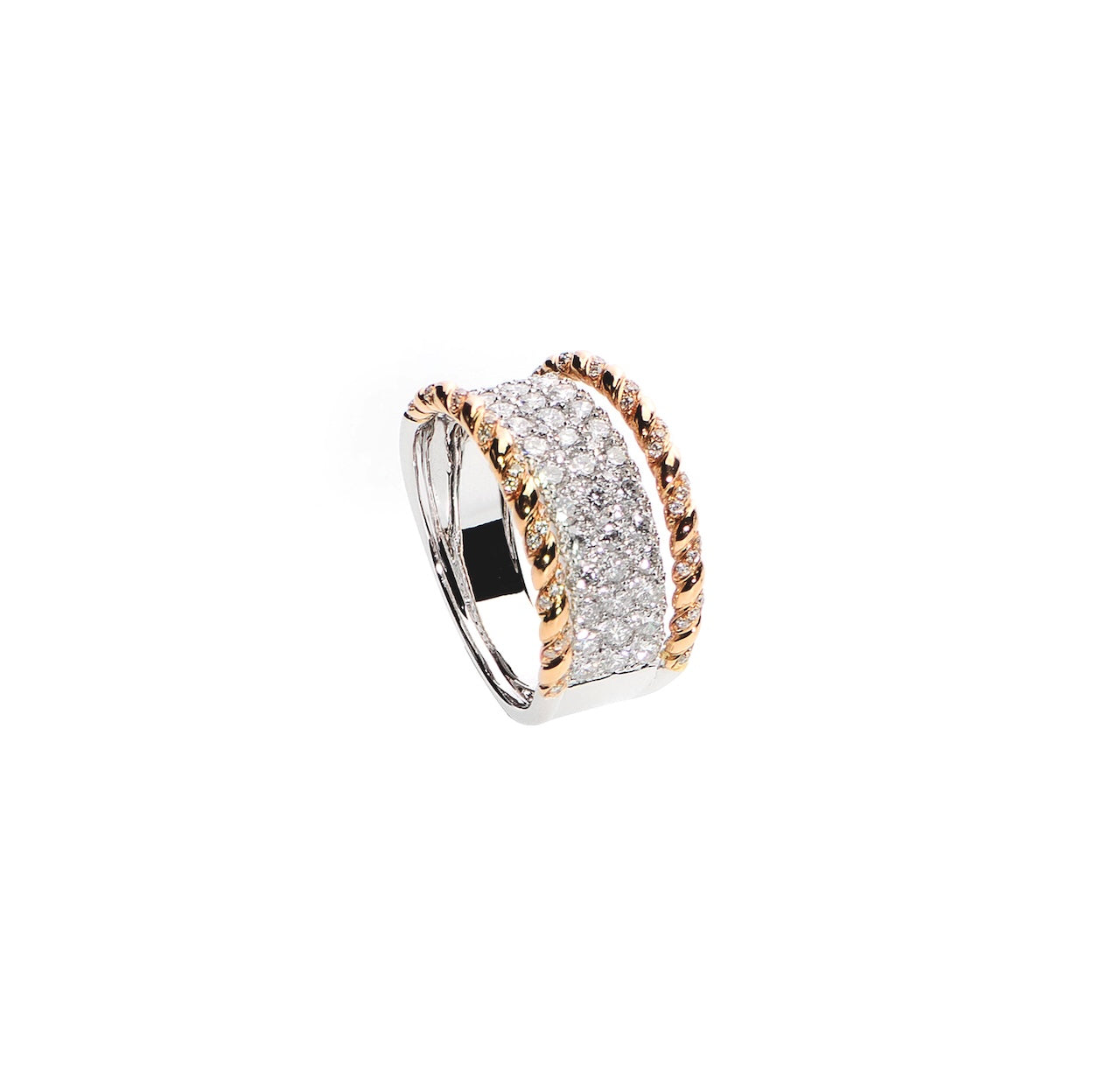 Two-Tone Twisted Rope Pavé Diamond Statement Ring D3-002
