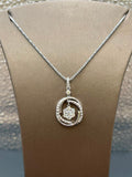 18K White Gold Swirl Diamond Flower Pendant Necklace