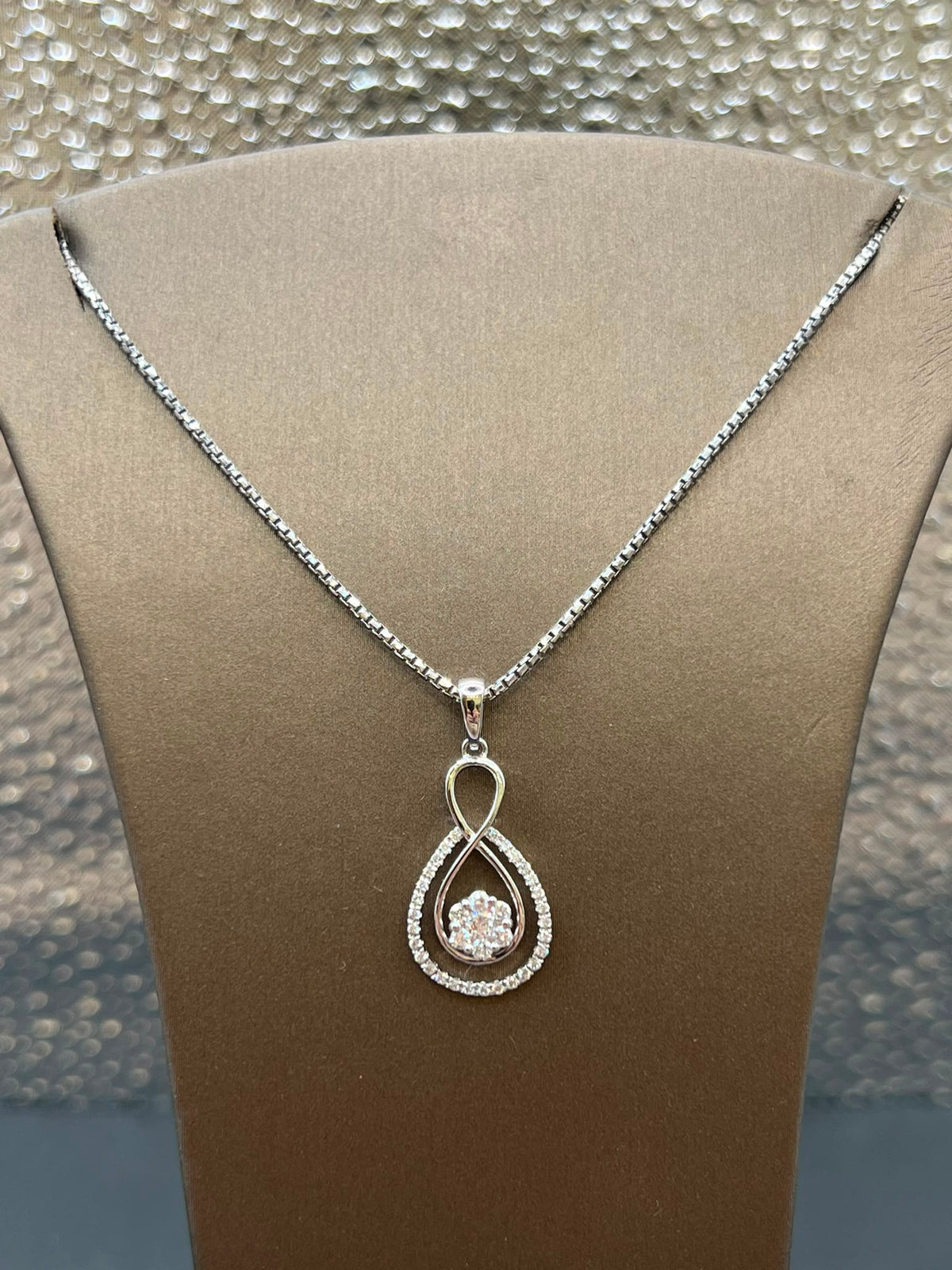 18K White Gold Infinite Teardrop Diamond Pendant Necklace